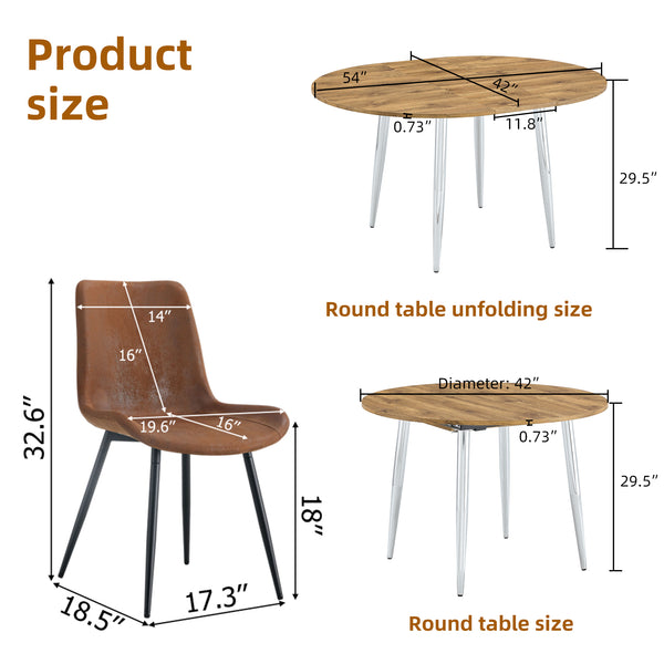 English Elm Table and Chair Set Extendable Round to Oval Wood Grain Mdf with Six Upholstered Seats W1151S03967