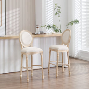 English Elm French Country Bar Chairs Set Of 2 - Elegant Upholstered Round-Back Design For Kitchen & Dining W3426P324576