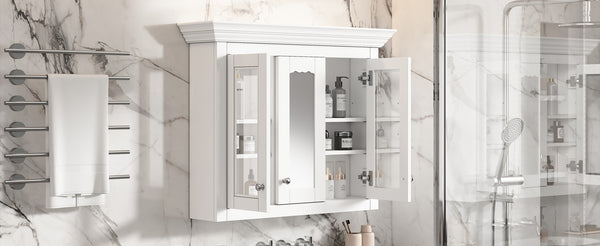 English Elm 35" Bathroom Medicine Cabinet with Mirror — 5 Adjustable Shelves, Wall-Mounted Storage, Modern White Elegance N710P264306K