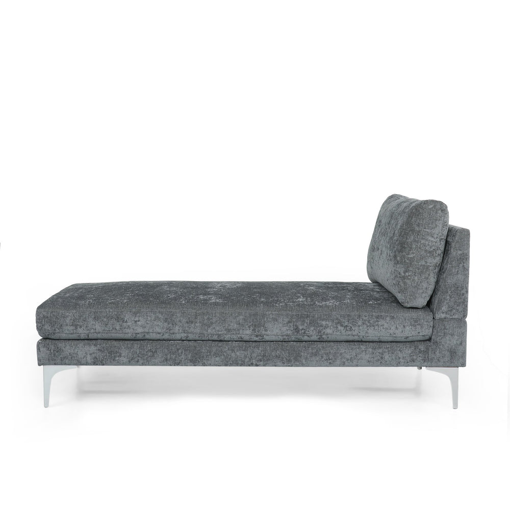 English Elm Christopher Knight Home® - CHAISE Plush Fabric Lounge with Silver Bracket Legs and Backrest Pillow for Stylish Comfort Grey 66.75 L x 30.5 W x 12.25 H 68109.00GRY