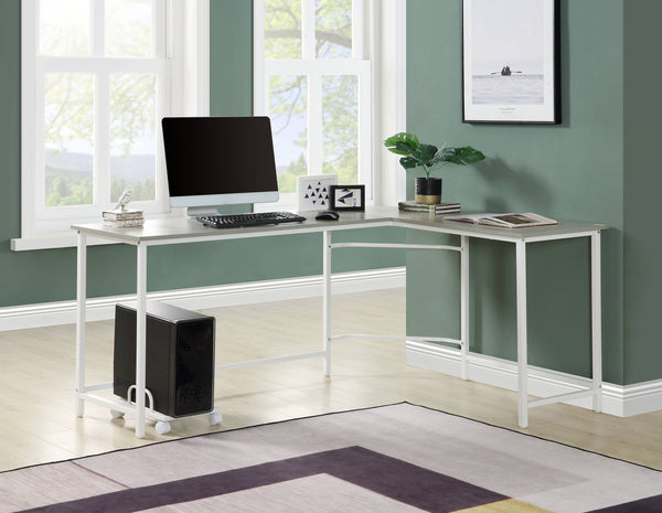 English Elm Bambina L-Shape Corner Computer Desk with Beveled Edge, Durable Metal Frame, Mobile CPU Holder Gray,White 52 L x 22 W x 6 H B2726P265740