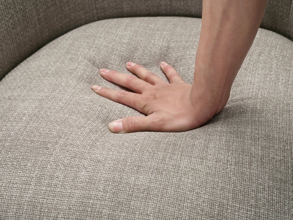 English Elm Style Barrel Accent Chair with Textured Fabric Upholstery, Solid Wood Legs, Foam-Pocket Coil Comfort and 300lb Capacity taupe 27 L x 25.5 W x 21.5 H B011P304991