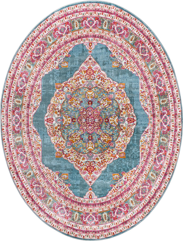 Unique Loom Baracoa Regla Machine Made Border Rug Turquoise, Ivory/Olive/Orange/Red/Violet/Pink 7' 10" x 10' 0"