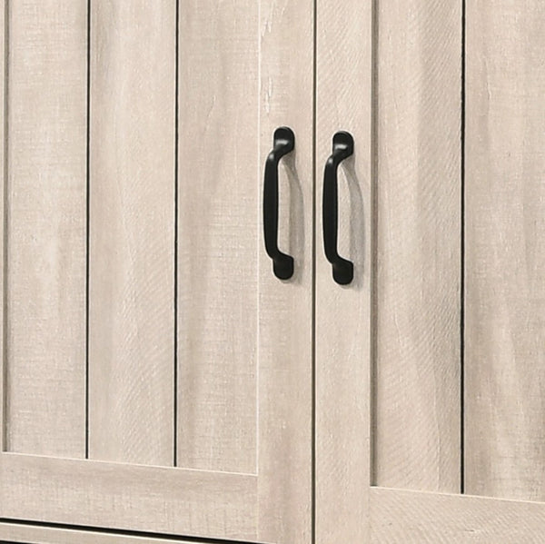 English Elm Cortona Three Door Shoe Cabinet with Oak Grain Laminate Finish for Entryway Light Gray B2749P413248