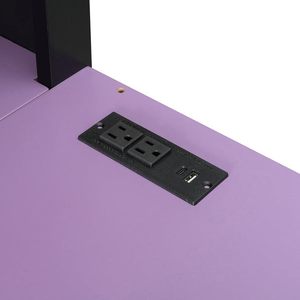 English Elm Full Size Loft Bed with Desk Blackout Curtains Rgb Lighting and Integrated Storage Purple+Black LT000377AAI