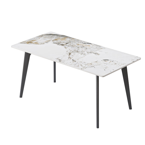 English Elm 62.99" Modern Artificial Stone Dining Table With Black Metal Legs - Stylish, Durable, Seats 6 Comfortably W1535S00514