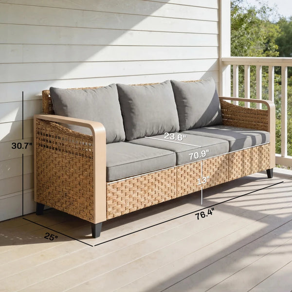 English Elm Backyard Pe Rattan 3-seat Outdoor Sofa with Powder-coated Frame for Patio Lounging T3971P476450