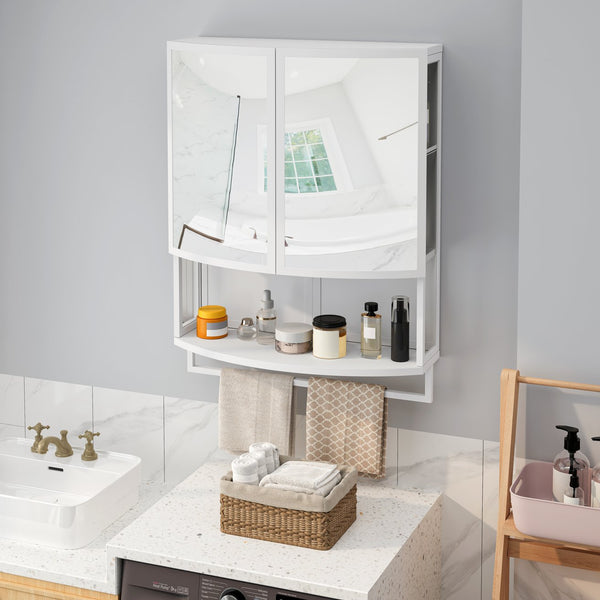 English Elm 23.62" Iron Arched Glass Wardrobe with Shatterproof Mirror, Double-Layer Storage & Towel Rack W757P314595
