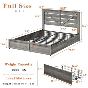 English Elm Full-size Storage Bed Barn Door Headboard Led Lighting Four Drawer Farmhouse Frame W5026P429541