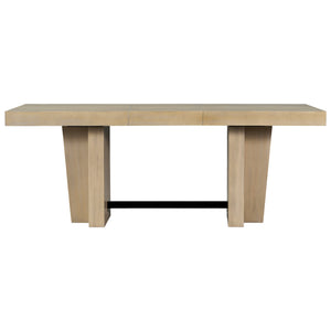 English Elm TOPMAX Solid Wood Extendable Dining Table Set for 6 with 18" Leaf, Trestle Legs, Cushioned Bench & Chairs Natural SP000089AAA