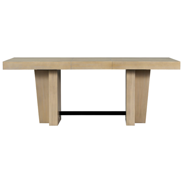 English Elm TOPMAX Solid Wood Extendable Dining Table Set for 6 with 18" Leaf, Trestle Legs, Cushioned Bench & Chairs Natural SP000089AAA