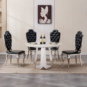 English Elm 47" Round Marble Dining Table - Modern High-Gloss Faux Marble Top With Stainless Steel Base For Style W3456S00007