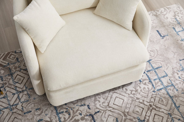 English Elm 360° 360 Swivel Oversized Chenille Armchair with Pocket Spring Seat and Three Throw Pillows Beige W1361S00074