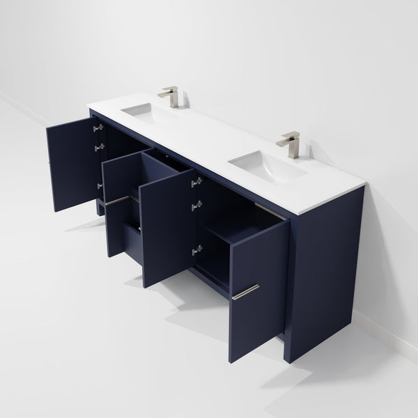 English Elm Navy Double Bath Vanity 80" W, Cultured Marble Top, Gun Metal Faucet, Stylish Storage & Soft-Close B2731P259551