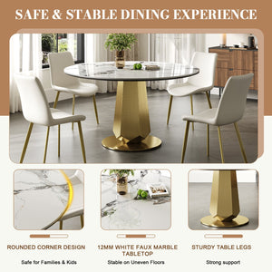 English Elm 53 Inch Round Smoked Glass Dining Table with Gold Steel Base Seats Eight W2700S00092