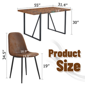 English Elm Table Retro Dining Set: Stylish Rectangular Table With Fishbone Top & 4 Cozy Tech-Fabric Chairs W1151S04073-GIGA