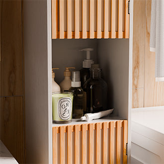 English Elm Bathroom Tall Storage Cabinet With Bamboo Doors - Space-Saving, Stylish, And Moisture-Resistant Design W2992P233445