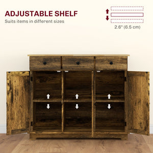 English Elm Homcom Rustic Brown Sideboard With Solid Wood Top, Ample Storage & Adjustable Shelves For Any Space W2225P229094