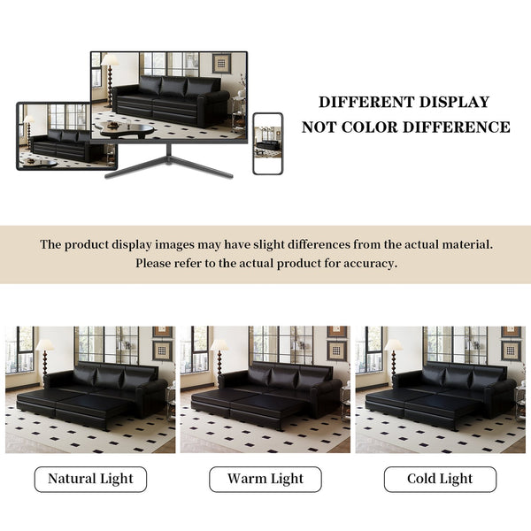English Elm Chesterfield Sofa: 3-In-1 Faux Leather Convertible Sleeper Bed With Nailhead Trim, Perfect For Any Room W1885S00094