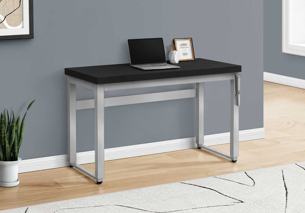 English Elm Computer Desk - Modern Adjustable Standing Desk For Home Office, Sleek Black Laminate & Grey Metal B2710P219899