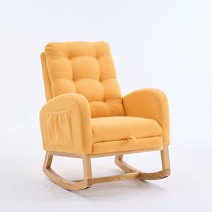 English Elm LY-5104 Plush High-Back Rocking Chair with Footrest & Storage Pocket, Ergonomic Foam Cushion for Nursery Yellow W2231P292991