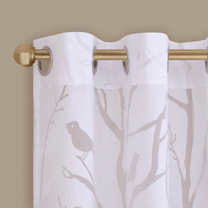 English Elm Grommet Top Sheer Bird Window Curtain Panel – Elegant Burnout Design, Soft Filtering Light, 50X63" B03598100