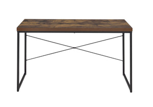 English Elm Bob Weathered Oak Writing Desk with Black Metal U-Legs — 47" Durable Paper Veneer Top, 70 lb Capacity B2726P256366