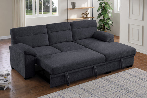 English Elm Kipriano Chenille Sleeper Sectional with Chaise Usb Charging and Hidden Storage B2749S00260