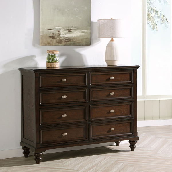 English Elm Berwick Eight Drawer Oak Veneer Dresser with Gunmetal Hardware for Classic Bedrooms B062P440098