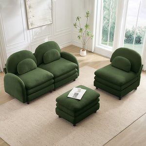 English Elm Teddy Fleece Modular Cloud Sofa Plush Curved Sectional with Ottoman for Living Room Green W5656S00083