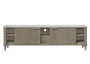 English Elm 1pc Mid-century Media Console Faux Marble Surface Ribbed Cabinet Tapered Legs 79in Driftwood,White B2741P483127