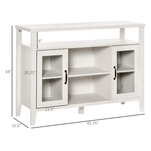 English Elm Modern White Sideboard Buffet with Glass Doors Open Shelving and Distressed Wood Finish T3971P470306