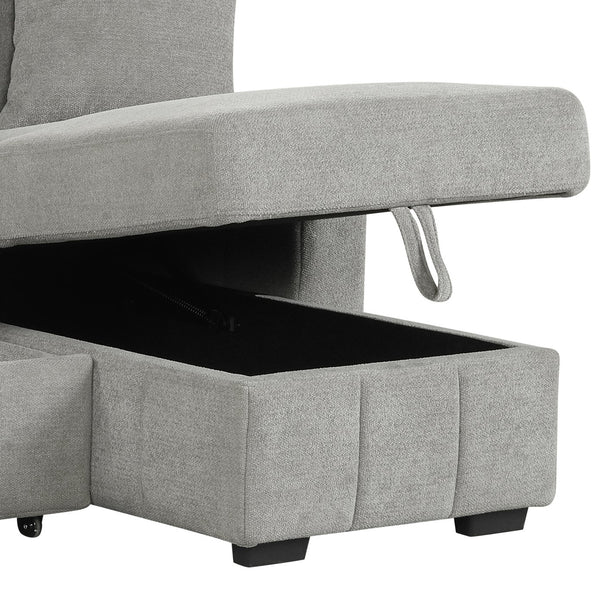 English Elm U_style Modular Sectional Sleeper Sofa with Storage Chaise and Cup Holders for Living Room Grey WY000467AAE