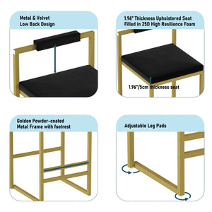English Elm Modern Velvet Counter Height Bar Stools Set Of 2 - Stylish Gold & Black Upholstered Dining Chairs W1757P310419
