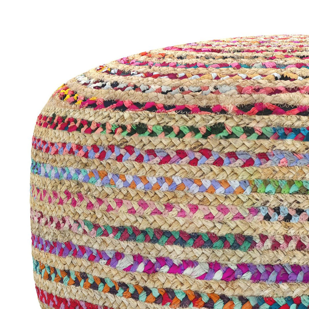 English Elm Margo Large Round Pouf Multicolor Jute Handcrafted Boho Ottoman 32" Plush Polystyrene Seat Accent B136P284187