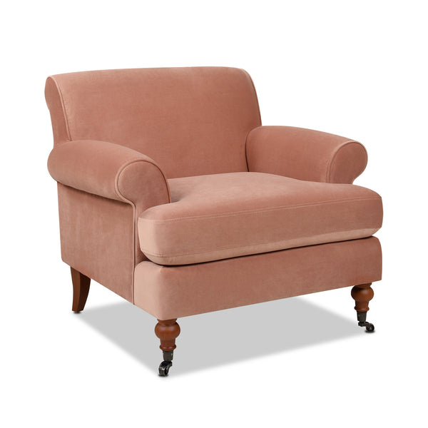 English Elm Jennifer Taylor Home - Alana 38" Lawson Accent Arm Chair In Luxurious Peach Velvet With Metal Casters For Easy Mobility B2719P238303