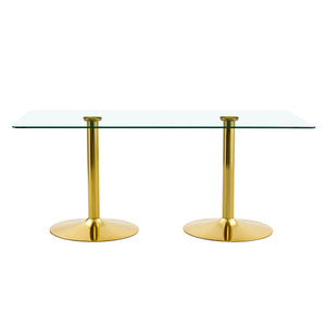 English Elm A Tempered Glass Rectangular Dining Table with Silver Metal Legs Seats Six W1151S04198