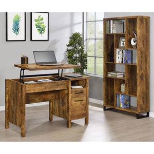 English Elm Chicolm Rustic Nutmeg Lift Top Office Desk with Lift-Top Storage, Standing Height, Drawer & File Cabinet B062P337738