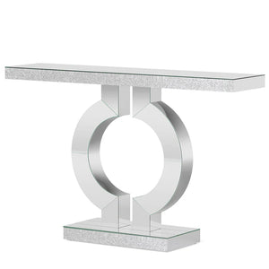 English Elm Mirrored Console Table with O-shaped Base Slim Acrylic Glam Entryway Accent T3971P453326