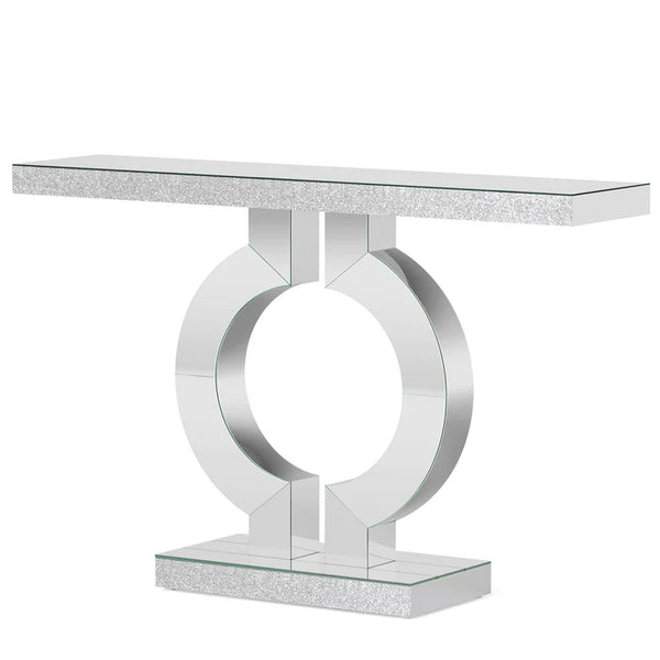 English Elm Mirrored Console Table with O-shaped Base Slim Acrylic Glam Entryway Accent T3971P453326