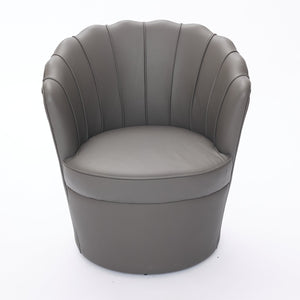 English Elm Gray Petal Swivel Chair with 360° Silent Metal Base, Top-Grain Leather Wingback Accent Seat, Curved Fluted Design W570P375747