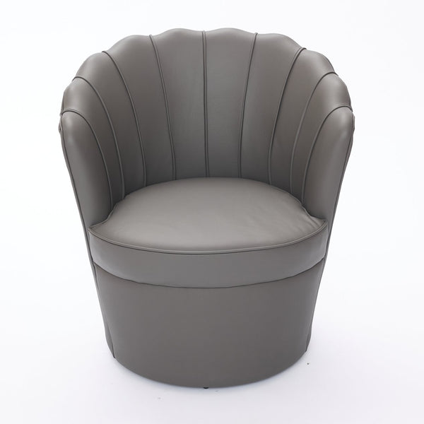 English Elm Gray Petal Swivel Chair with 360° Silent Metal Base, Top-Grain Leather Wingback Accent Seat, Curved Fluted Design W570P375747