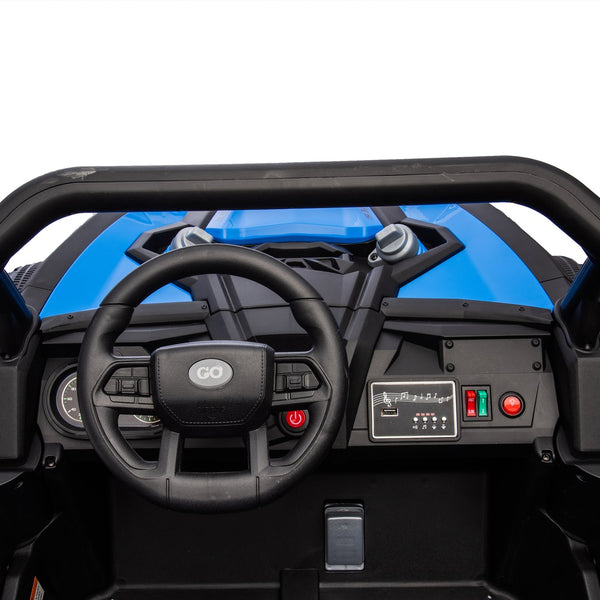 English Elm 24v Two Seat Kids Electric Utv with Parental Remote Suspension Off Road Ride On Blue W1578P184799