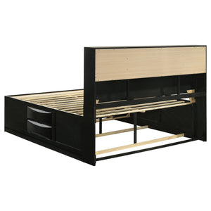 English Elm Jazz Black Eastern King Storage Bed With Integrated Headboard Drawers - Modern Elegance & Space-Saving Design B062S00937