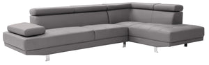 English Elm Riveredge Modern Right-Facing Chaise Sectional with Adjustable Arm & Headrest, Chrome Legs, PU Comfort Gray 21 L x 76 W x 34 H B078S00402