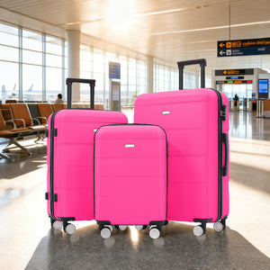 English Elm Hardshell 3 Piece Luggage Set Abs Spinner Suitcase with Tsa Lock Telescoping Handle Pink N732P308497H