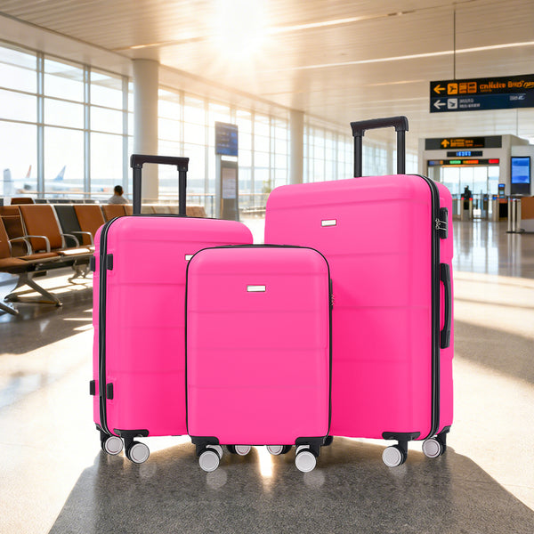 English Elm Hardshell 3 Piece Luggage Set Abs Spinner Suitcase with Tsa Lock Telescoping Handle Pink N732P308497H