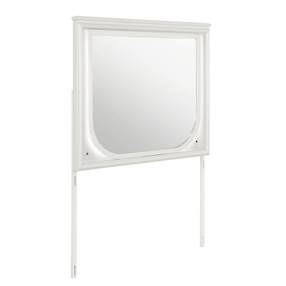 English Elm URIUNI Off White Large LED Mirror with Rich Wood Frame — Solid Wood/MDF, Dresser-Compatible Accessory B201P299629