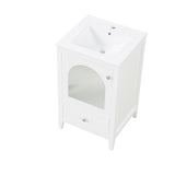 English Elm 20" Bathroom Vanity With Sink, Bathroom Cabinet With Soft Closing Glass Door, A Drawer, White