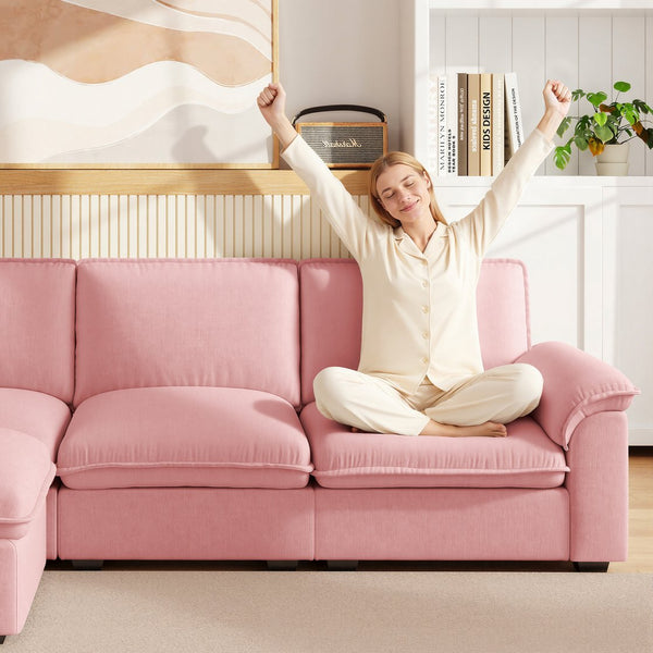 English Elm Cloud Sectional Sofa with Movable Chaise Soft Chenille Upholstery for Modern Living Rooms Pink W1359S00063